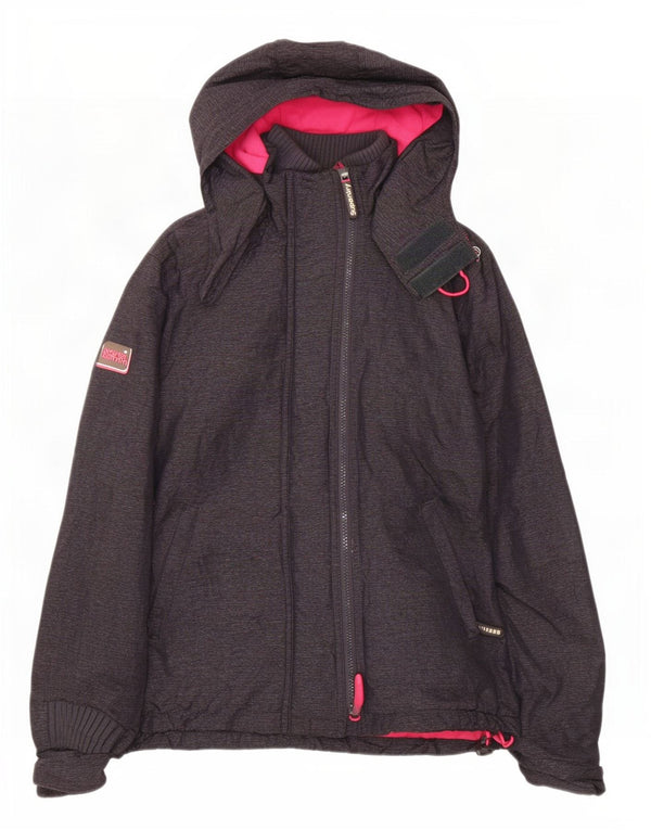 Superdry Womens Windcheater Hooded Windbreaker Jacket UK 16 Large Grey