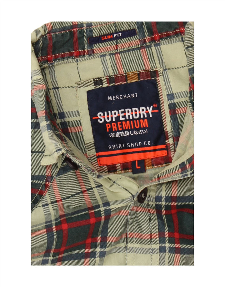 Superdry Mens Checked  Slim Fit Flannel Shirt Large Green Plaid