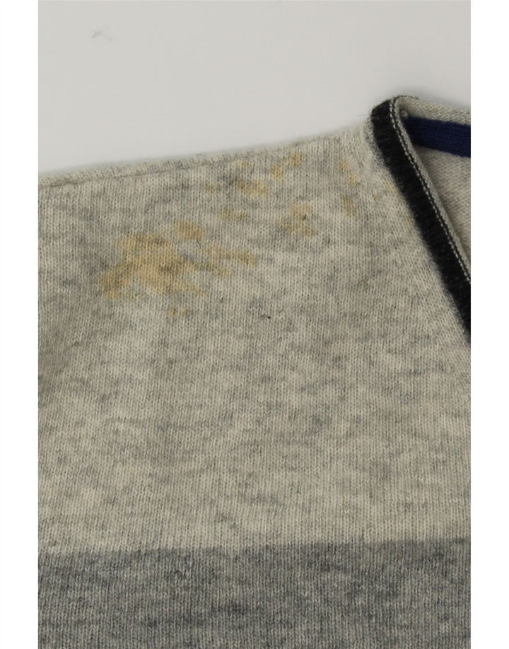 TRUSSARDI JEANS Mens V-Neck Jumper Sweater Large Grey Colourblock Vintage Trussardi Jeans and Second-Hand Trussardi Jeans from Messina Hembry 