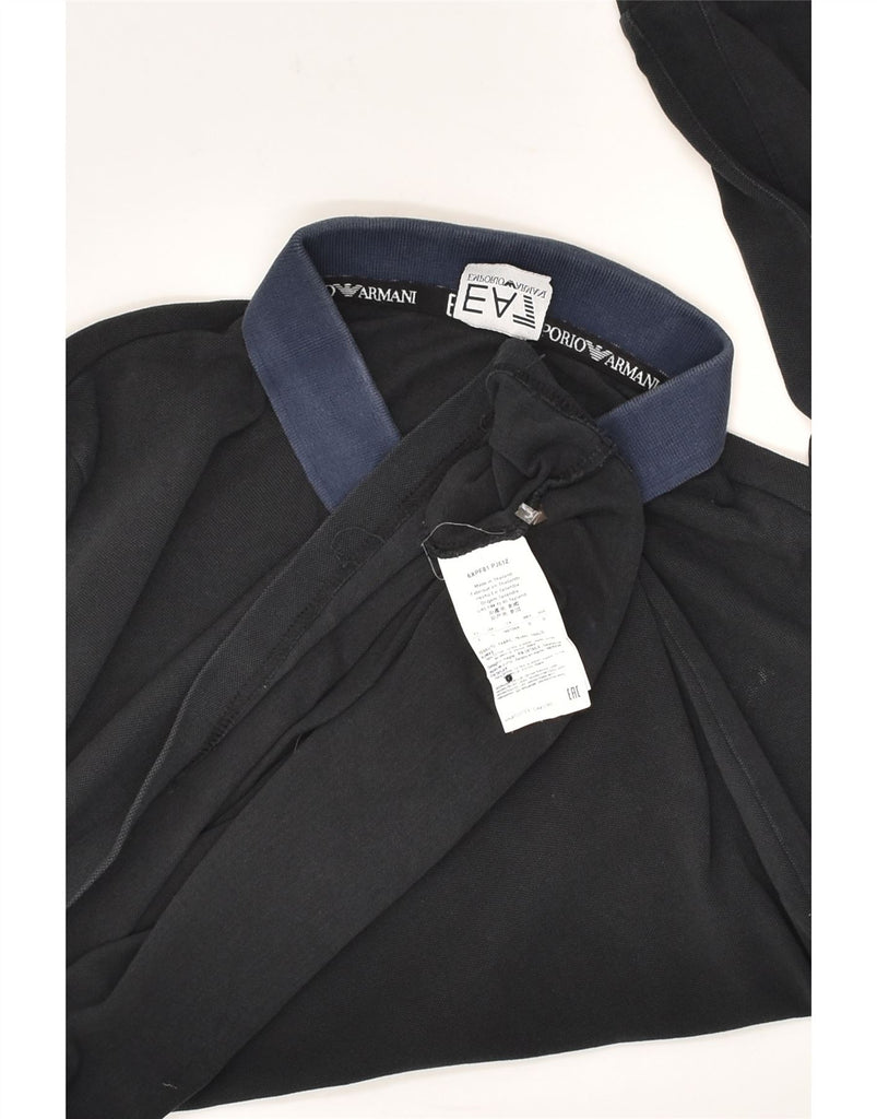 EMPORIO ARMANI Mens Long Sleeve Polo Shirt Large Black Cotton | Vintage Emporio Armani | Thrift | Second-Hand Emporio Armani | Used Clothing | Messina Hembry 