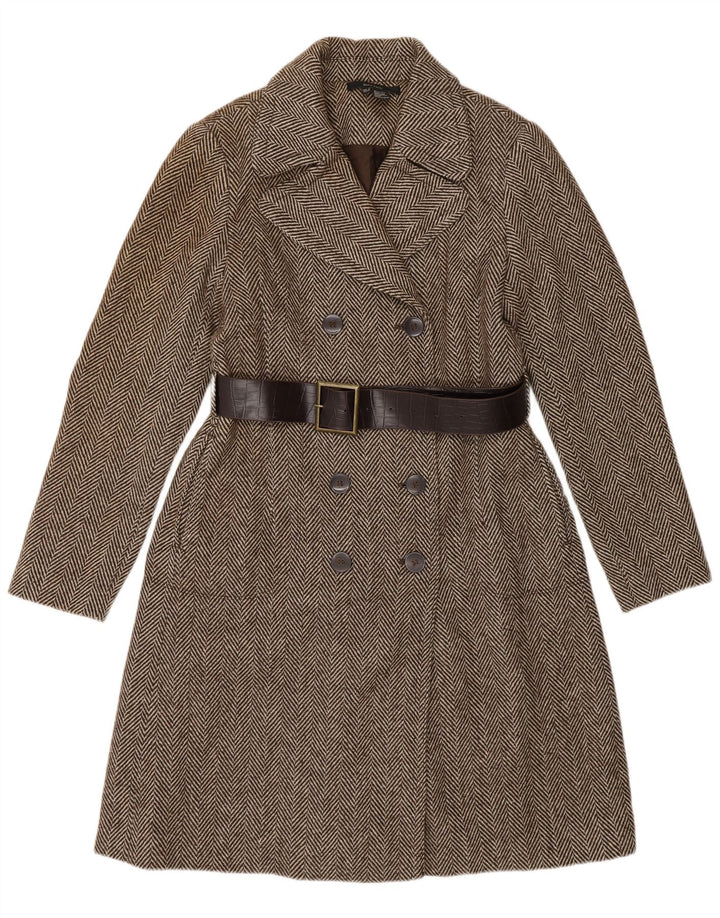 Zara Womens Double Breasted Coat UK 16 Large Grey Herringbone Polyester