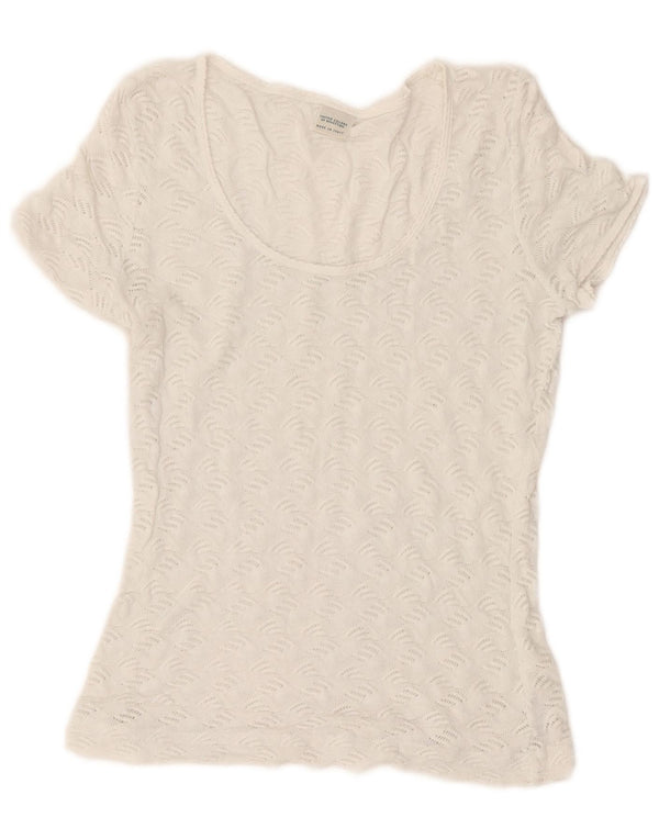 Benetton Womens See Through T-Shirt Top UK 10 Small White Cotton