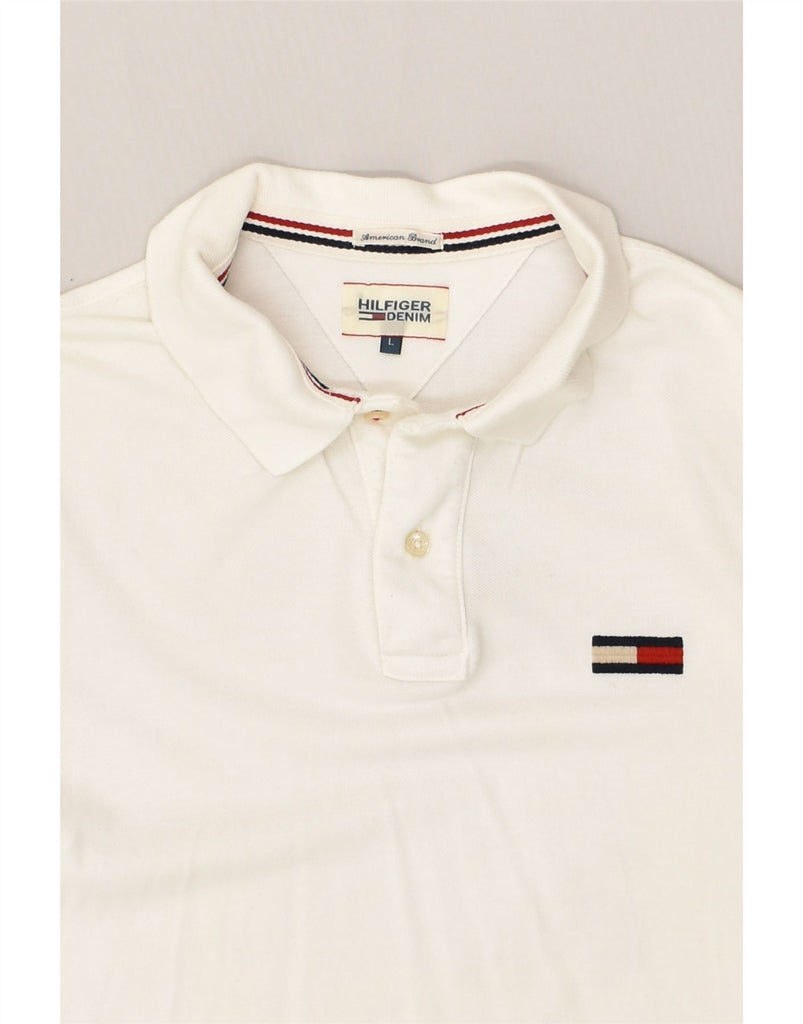 TOMMY HILFIGER Mens Polo Shirt Large White Cotton | Vintage Tommy Hilfiger | Thrift | Second-Hand Tommy Hilfiger | Used Clothing | Messina Hembry 