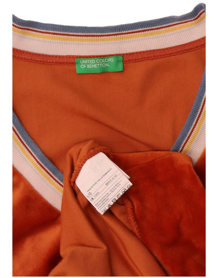 Benetton Womens Velvet Oversized Blouse Top UK 16 Large Orange Polyester