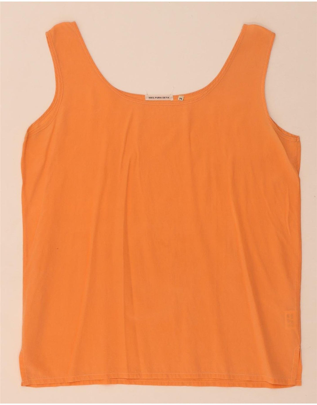 Vintage Womens Sleeveless Blouse Top UK 14 Medium Orange Silk