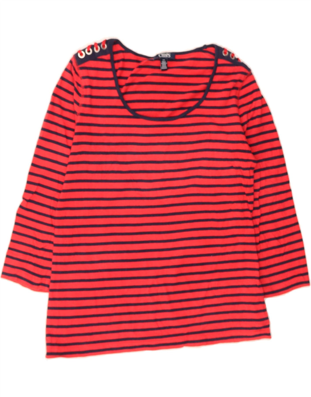 CHAPS Womens Top 3/4 Sleeve UK 14 Large Red Striped Cotton Vintage Chaps and Second-Hand Chaps from Messina Hembry 