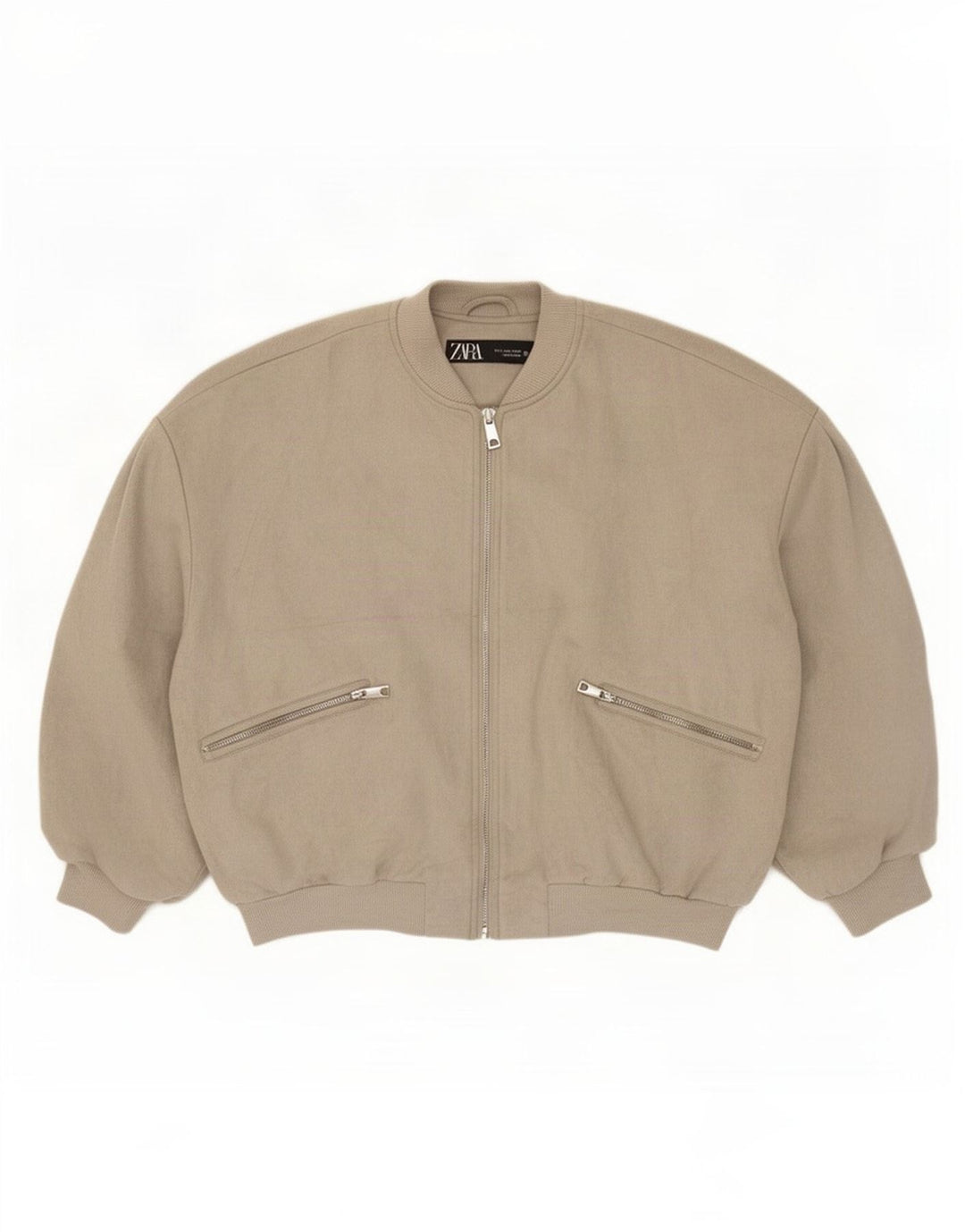 Zara Womens Oversized Bomber Jacket UK 10 Small Grey Polyester
