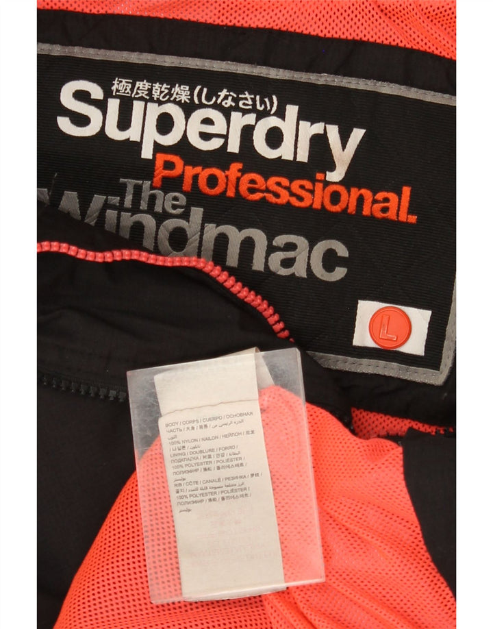 SUPERDRY Womens Windmac Graphic Hooded Rain Jacket UK 16 Large Black Nylon