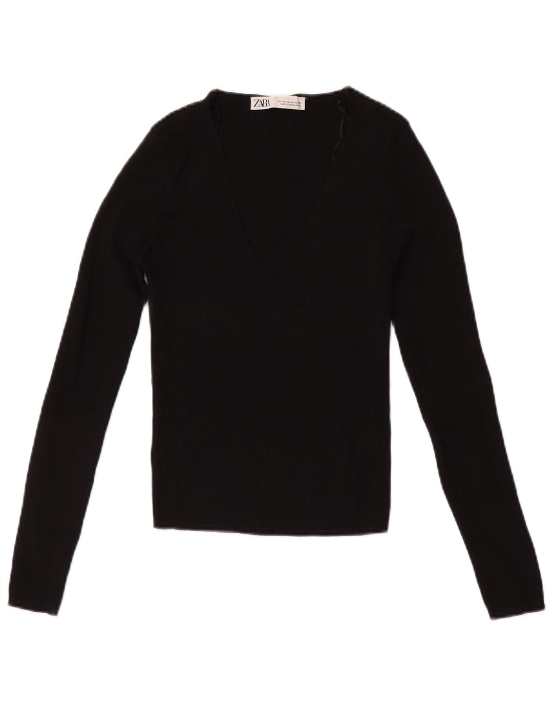 Zara Womens Crop Top Long Sleeve UK 12 Medium Black Viscose