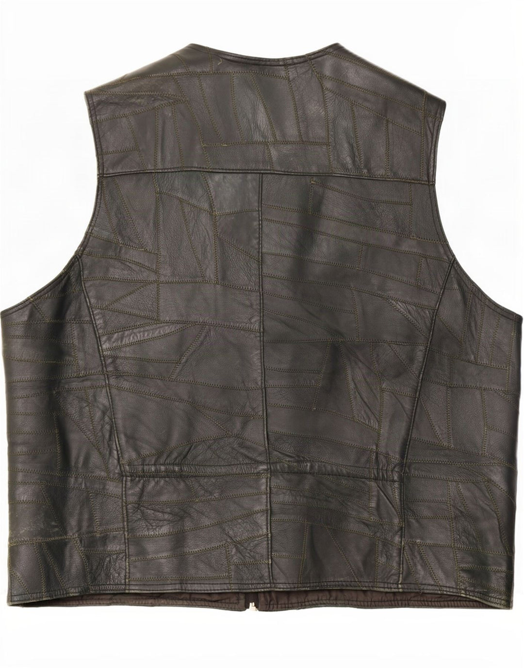 Vintage Mens Leather Utility Gilet UK 46 3XL Black Patchwork