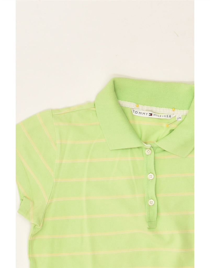 TOMMY HILFIGER Girls Polo Shirt 12-13 Years Large Green Striped Cotton | Vintage Tommy Hilfiger | Thrift | Second-Hand Tommy Hilfiger | Used Clothing | Messina Hembry 