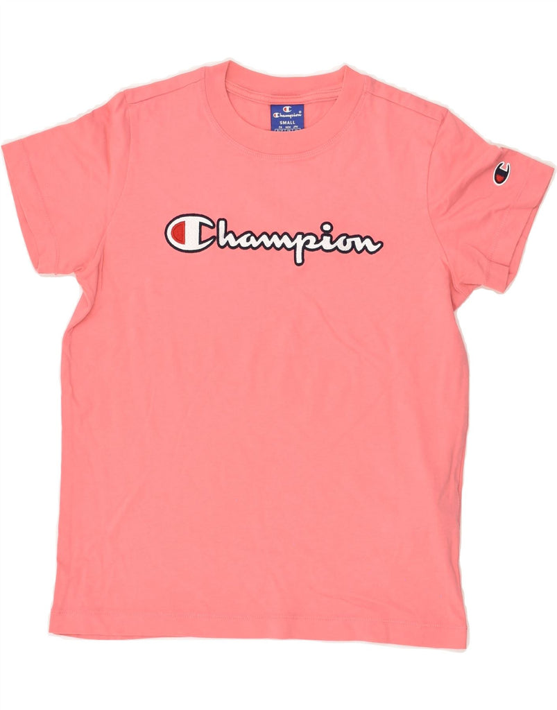 CHAMPION Womens Graphic T-Shirt Top UK 10 Small Pink Cotton Vintage Champion and Second-Hand Champion from Messina Hembry 