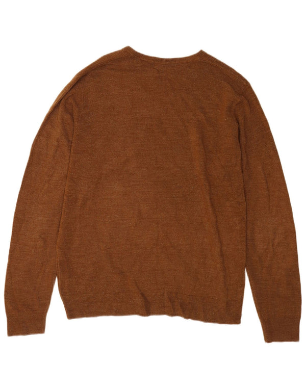 Marks & Spencer Mens V-Neck Jumper Sweater Medium Brown Acrylic