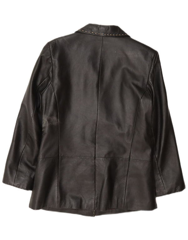 Julia S. Roma Womens 3 Button Leather Blazer Jacket UK 12 Medium Black