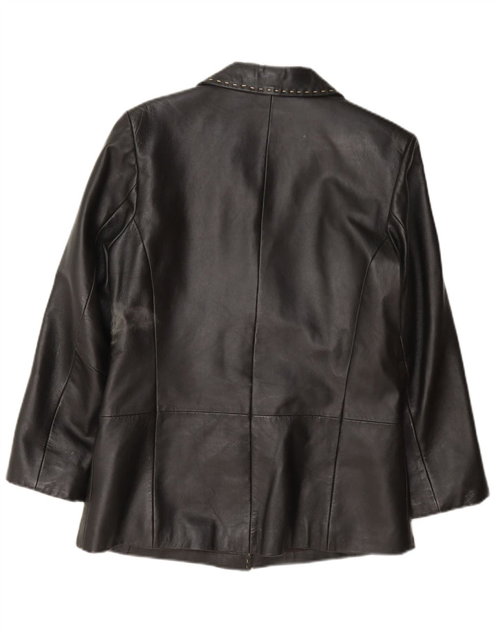 Julia S. Roma Womens 3 Button Leather Blazer Jacket UK 12 Medium Black