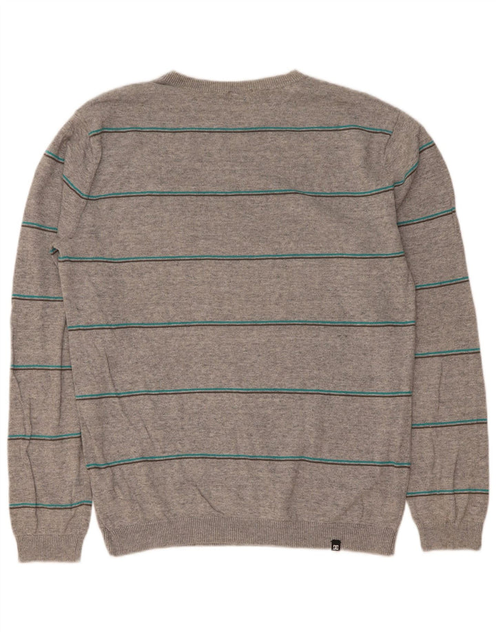 DC Mens Crew Neck Jumper Sweater Medium Grey Striped Cotton