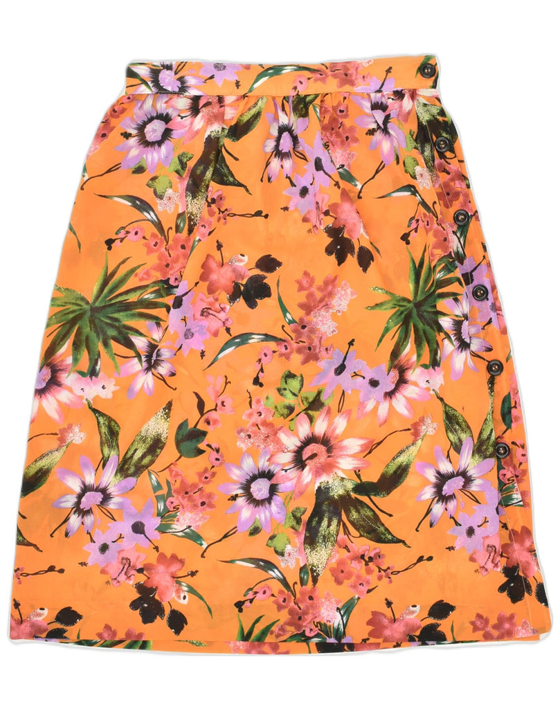 VINTAGE Womens A-Line Skirt W28 Medium Orange Floral Silk | Vintage Vintage | Thrift | Second-Hand Vintage | Used Clothing | Messina Hembry 