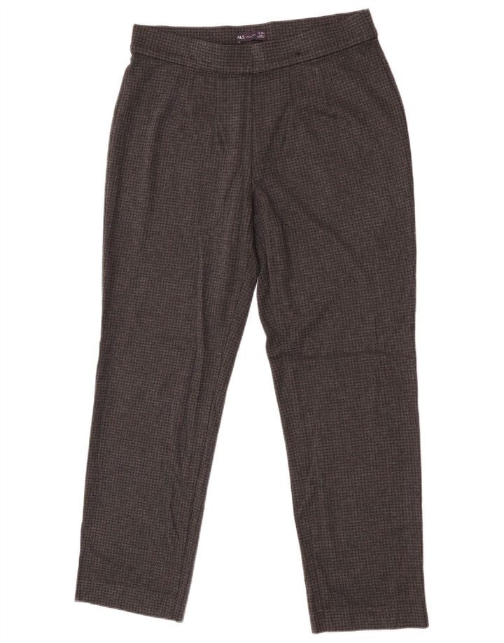 Marks & Spencer Womens Trousers UK 14 Large W32 L28 Grey Houndstooth