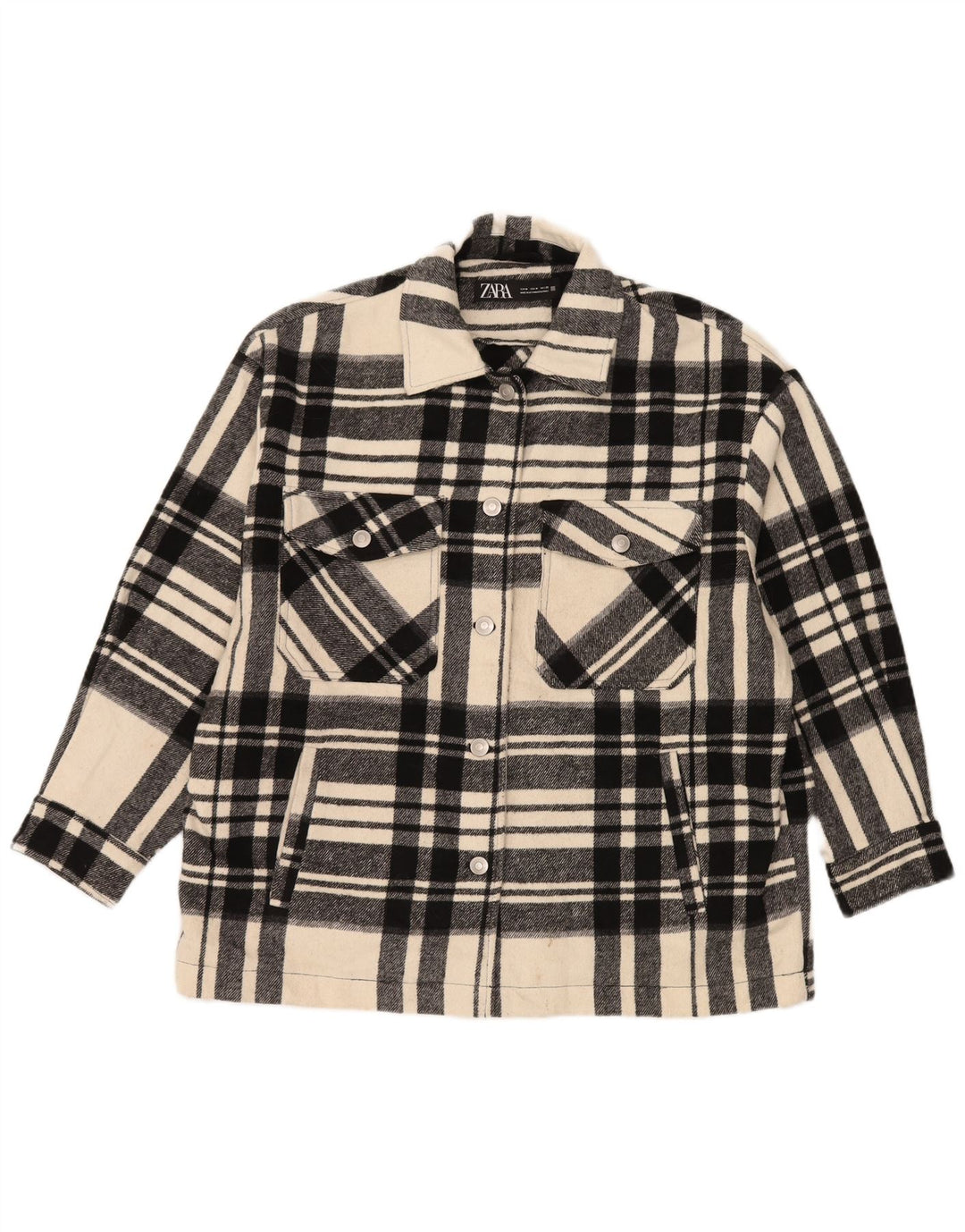 Zara Womens Oversized Utility Jacket UK 14 Medium Black Check Polyester