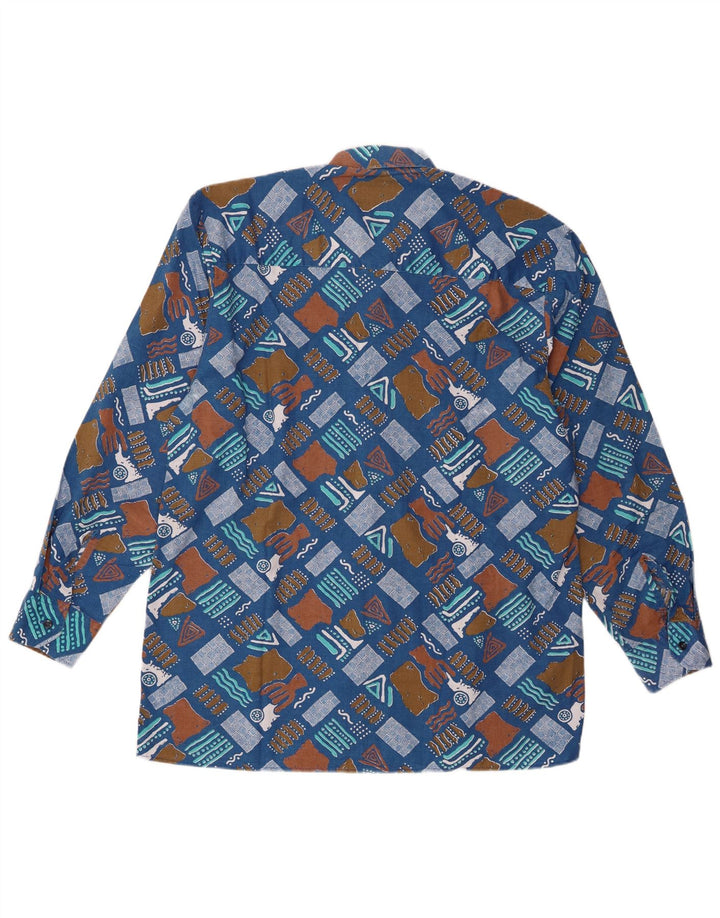 Vintage Mens Shirt Size 43/44 XL Blue Geometric Polyester