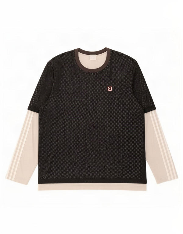 Adidas Mens Graphic Top Long Sleeve Large Black Colourblock Cotton