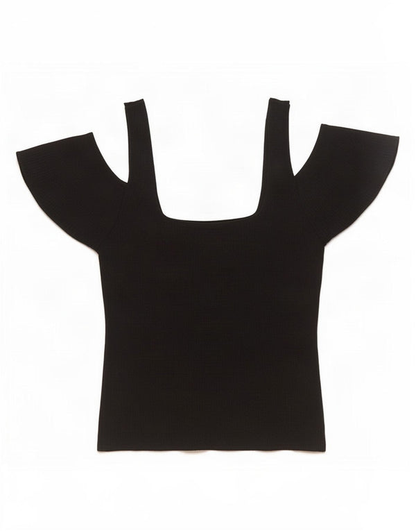 Topshop Womens Off Shoulder Top UK 10 Small Black Viscose