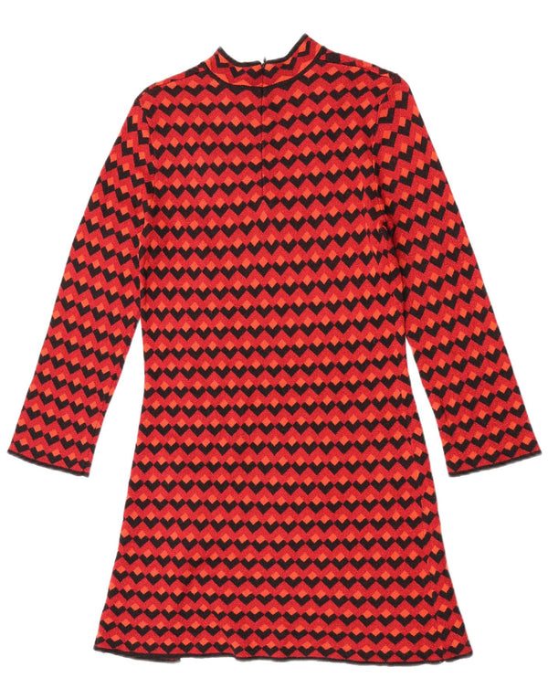 Zara Womens 3/4 Sleeve Jumper Dress UK 8 Small Red Geometric