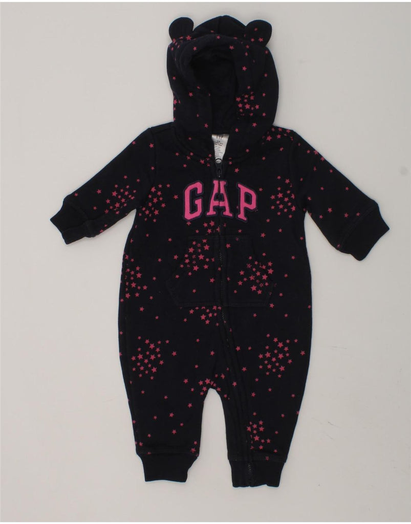 GAP Baby Girls Graphic Hooded Jumpsuit 0-3 Months Navy Blue Cotton | Vintage Gap | Thrift | Second-Hand Gap | Used Clothing | Messina Hembry 