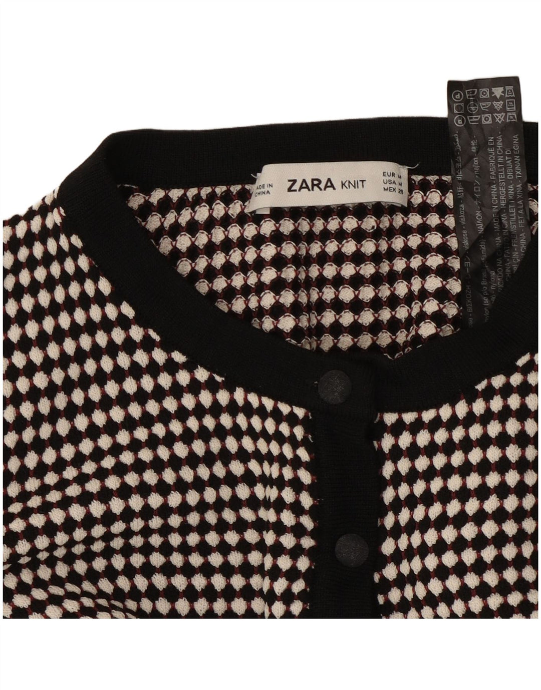 ZARA Womens Crop Cardigan Sweater UK 12 Medium Black Spotted Viscose