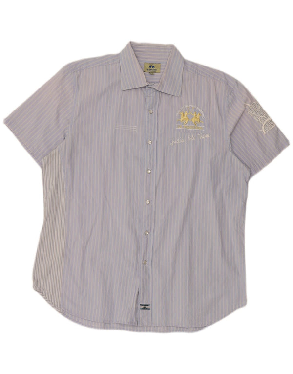 La Martina Mens Graphic Short Sleeve Shirt 2XL Blue Cotton