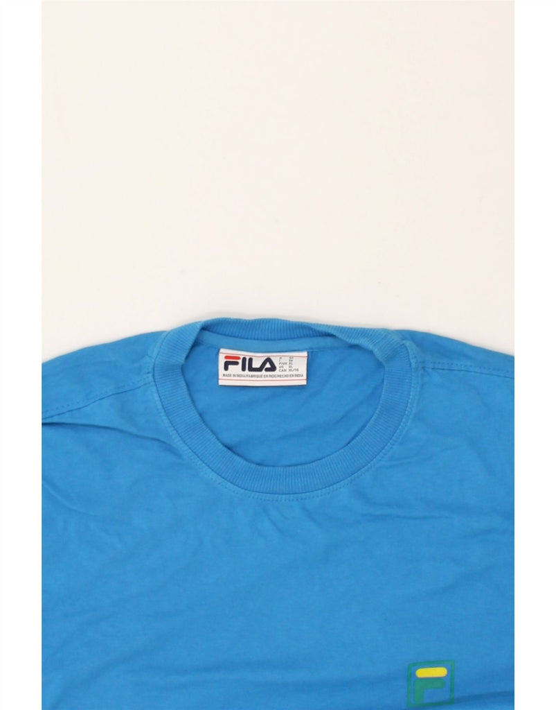 FILA Mens Graphic T-Shirt Top XL Blue Colourblock Cotton | Vintage Fila | Thrift | Second-Hand Fila | Used Clothing | Messina Hembry 