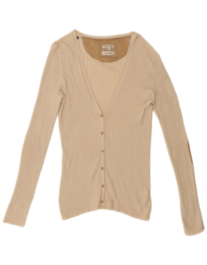 Massimo Dutti Womens Cardigan Sweater UK 16 Large Beige Cotton