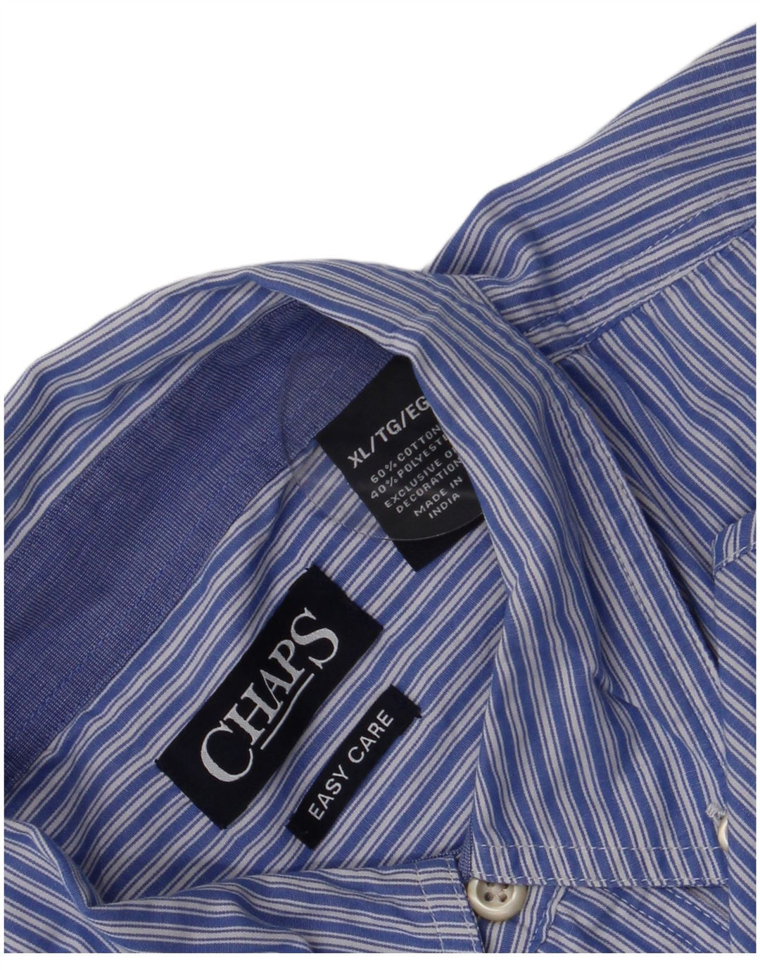 Chaps Mens Easy Care Shirt XL Blue Striped Cotton