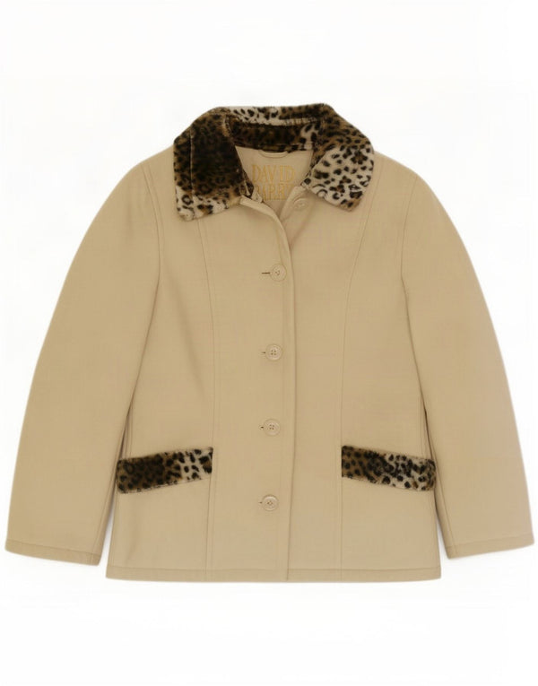 David Barry Womens 4 Button Blazer Jacket UK 12 Medium Beige Animal Print