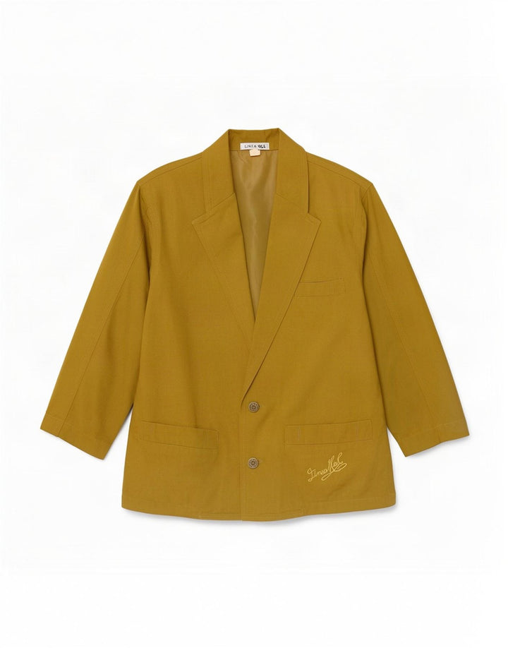 Vintage Womens 3/4 Sleeve 2 Button Blazer Jacket EU 38 Medium Khaki Cotton