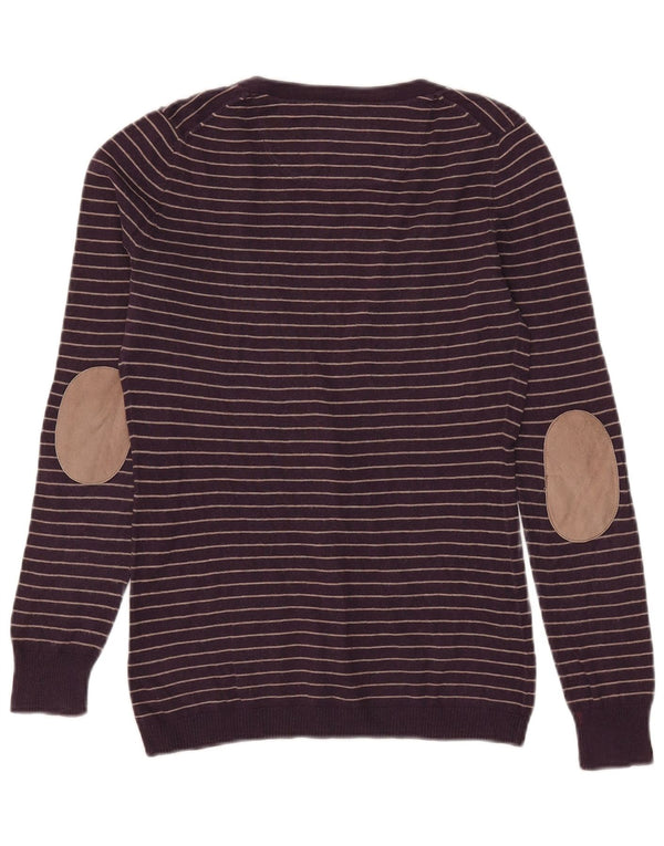 Massimo Dutti Womens Cardigan Sweater UK 12 Medium Purple Striped Cotton