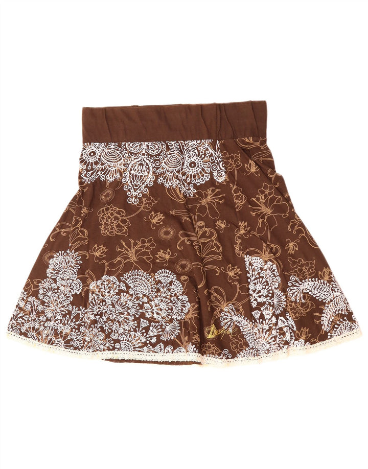 DESIGUAL Womens High Waist A-Line Skirt Large W30 Brown Floral Cotton