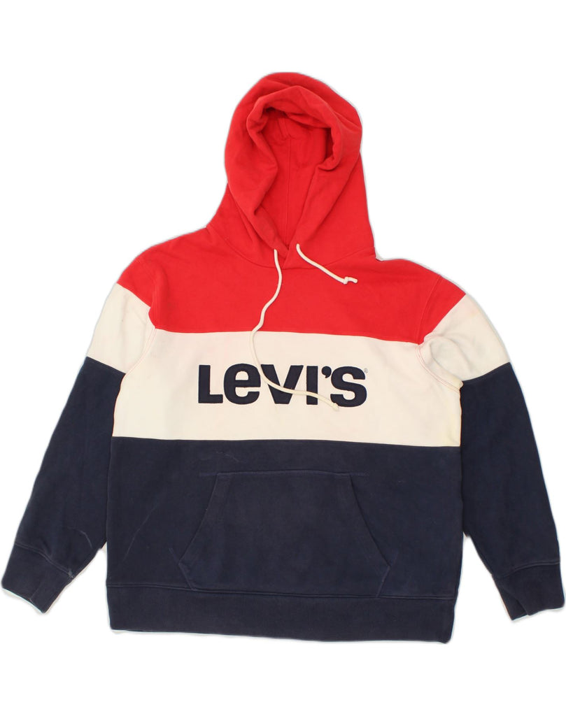 LEVI'S Mens Graphic Hoodie Jumper Large Red Colourblock Cotton | Vintage Levi's | Thrift | Second-Hand Levi's | Used Clothing | Messina Hembry 