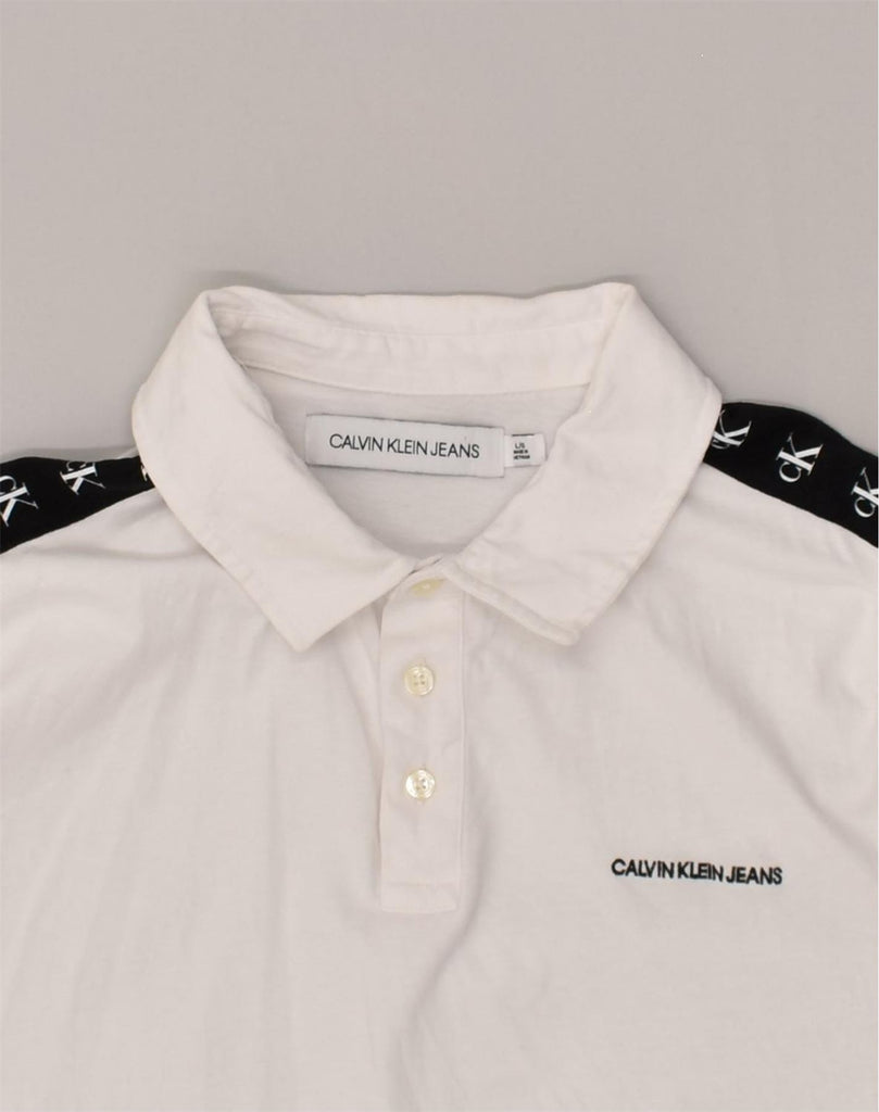 CALVIN KLEIN Mens Polo Shirt Large White Cotton | Vintage Calvin Klein | Thrift | Second-Hand Calvin Klein | Used Clothing | Messina Hembry 