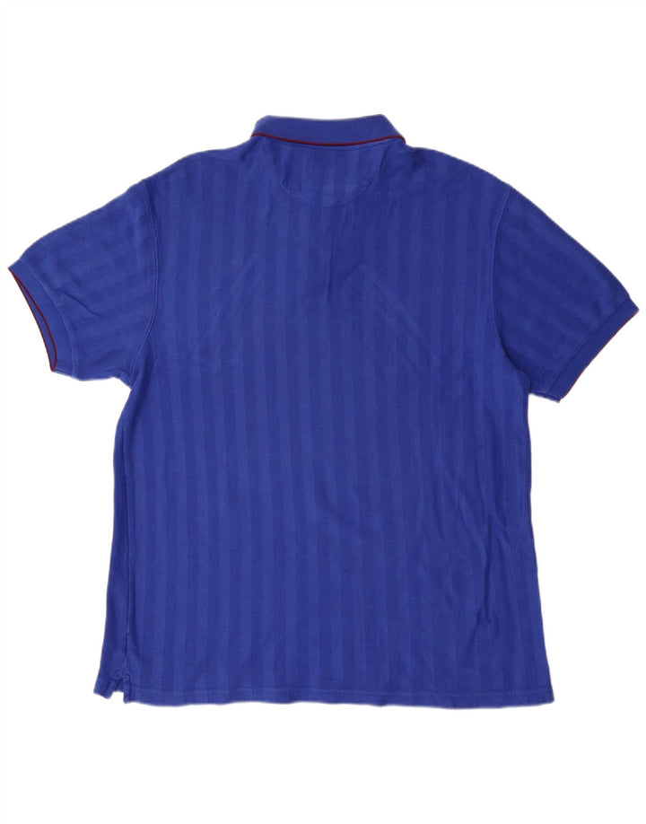 Chaps Mens Polo Shirt Large Blue Striped Cotton