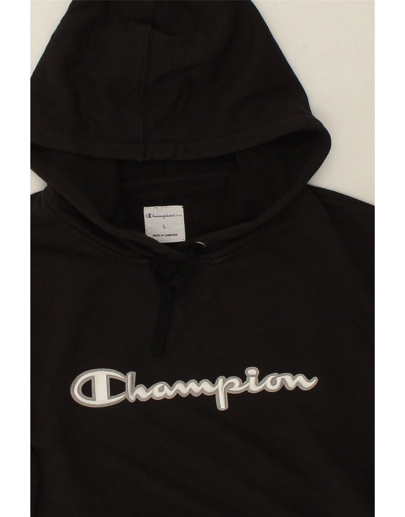 CHAMPION Womens Graphic Hoodie Jumper UK 16 Large Black Cotton | Vintage Champion | Thrift | Second-Hand Champion | Used Clothing | Messina Hembry 