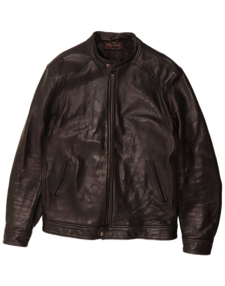 Vintage Mens Leather Bomber Jacket UK 38 Medium Black Leather