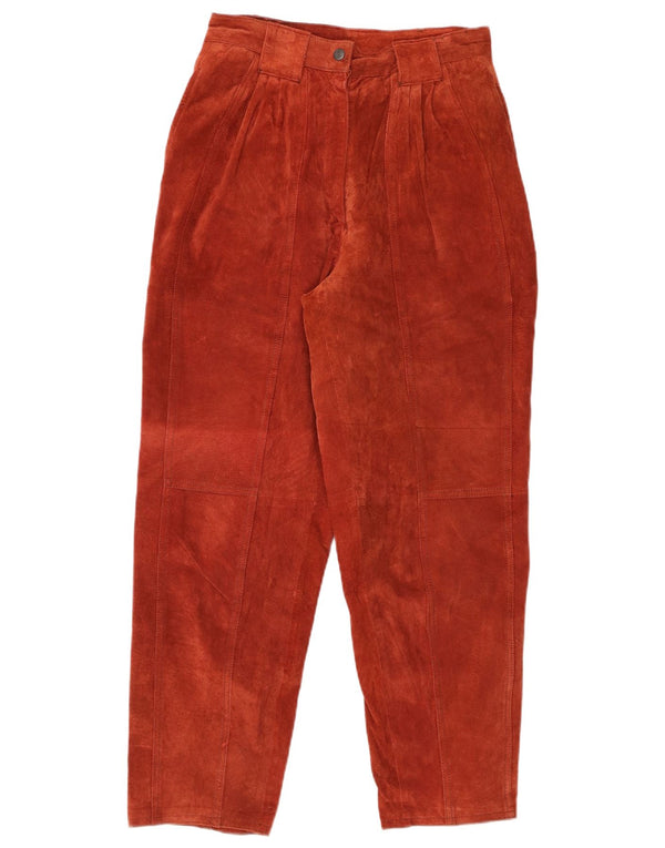 VINTAGE Womens High Waist Suede Trousers EU 4 Medium W26 L28 Burgundy