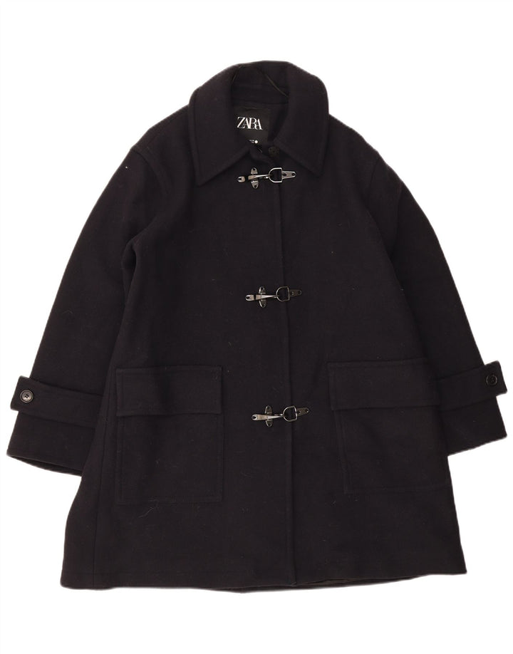 Zara Womens Oversized Overcoat UK 10 Small Navy Blue Wool