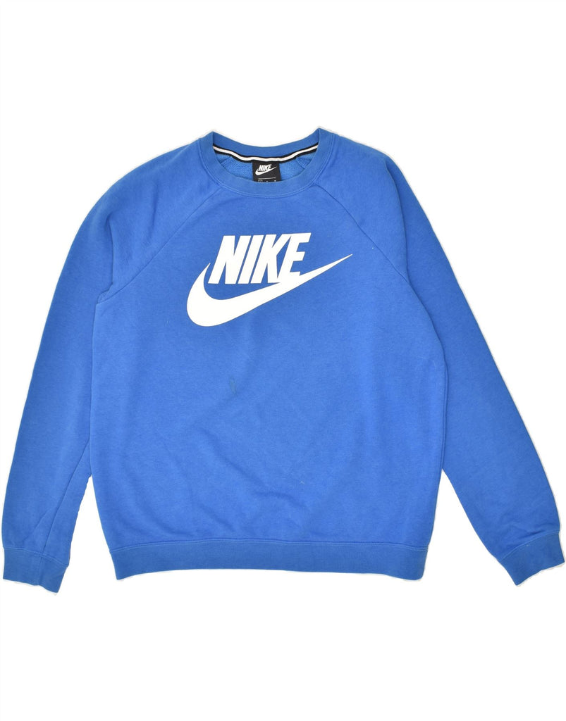 NIKE Womens Graphic Sweatshirt Jumper UK 14 Medium Blue Cotton | Vintage Nike | Thrift | Second-Hand Nike | Used Clothing | Messina Hembry 