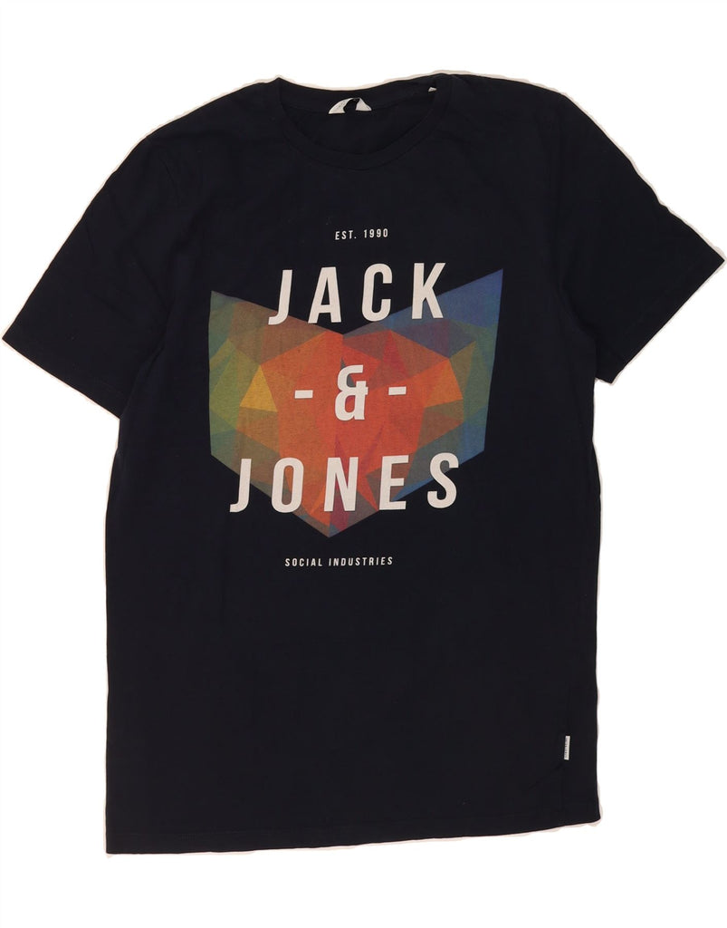 JACK & JONES Mens Graphic T-Shirt Top Large Navy Blue Cotton Vintage Jack & Jones and Second-Hand Jack & Jones from Messina Hembry 