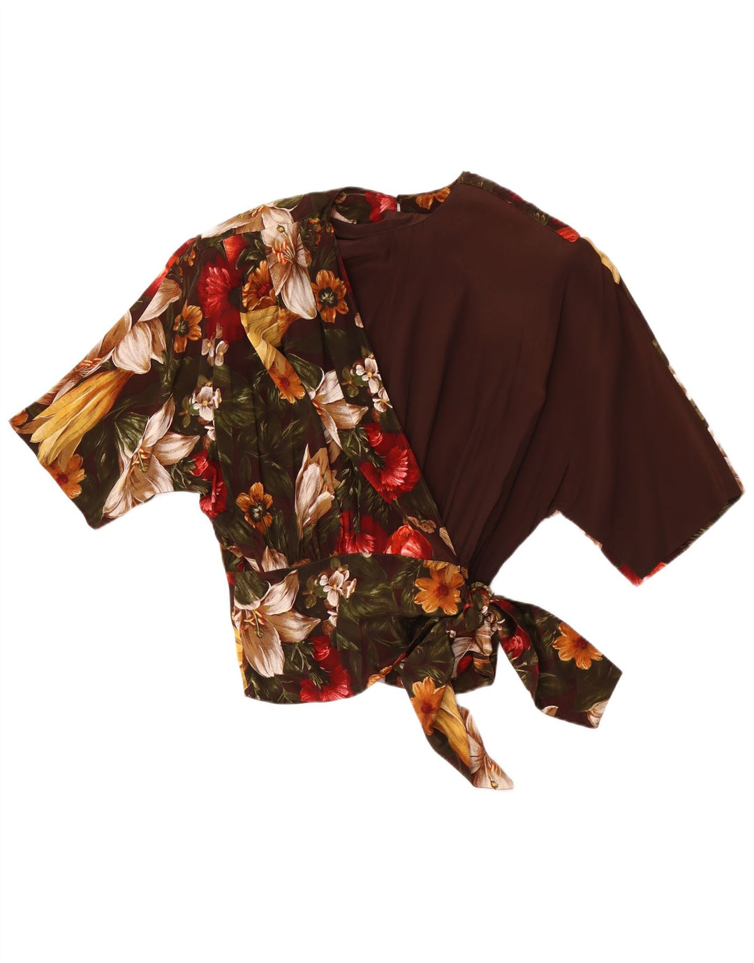 Punto e Virgola Womens Blouse Top IT 44 Medium Brown Floral Acetate