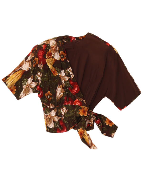 Punto e Virgola Womens Blouse Top IT 44 Medium Brown Floral Acetate