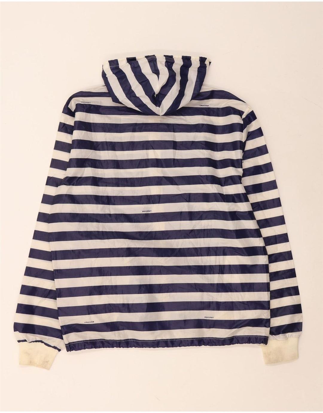 INVICTA Mens Hooded Rain Jacket UK 40 Large Navy Blue Striped Polyester