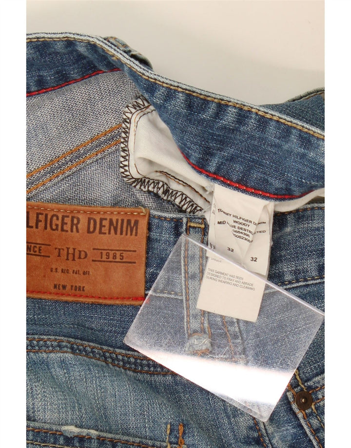 TOMMY HILFIGER Mens Distressed Straight Jeans W32 L32 Blue Cotton
